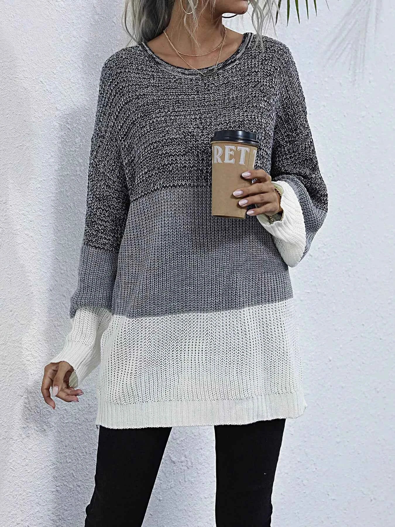 Color Block Round Neck Oversized Sweater