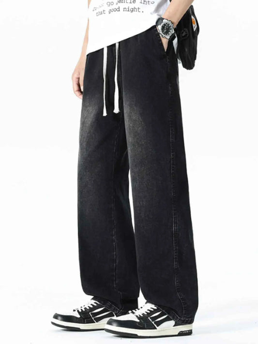 Men's Plus Size Drawstring Wide Leg Jeans
