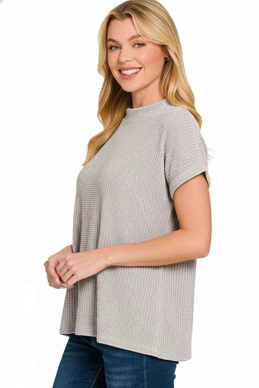 Zenana Chenille Waffle Cap Sleeve Sweater