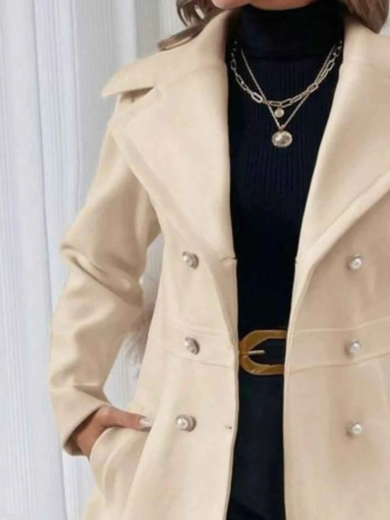Double-Breasted Wool Blend Coat