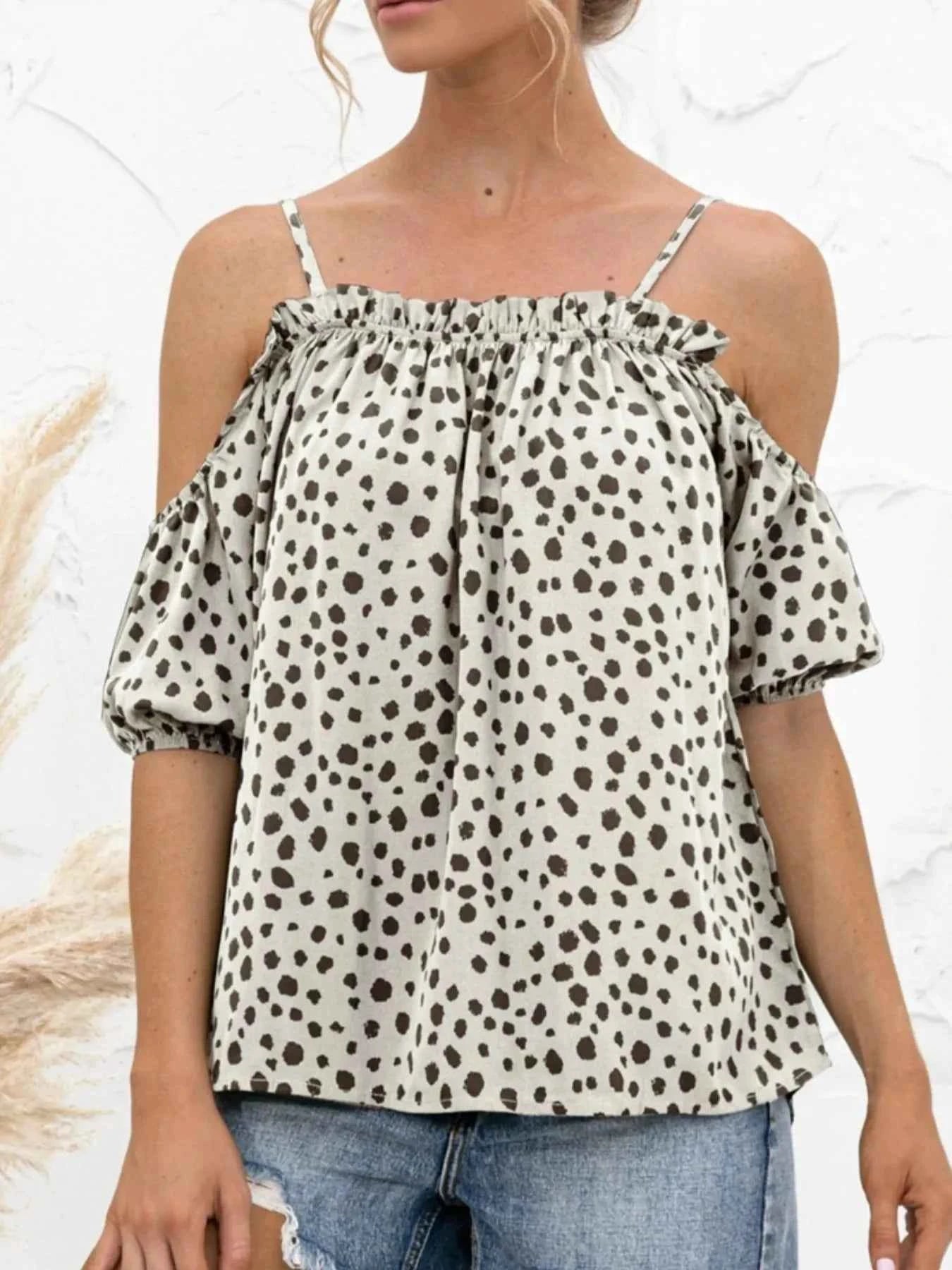 Puff Sleeve Polka Dot Ruffle Cami Top