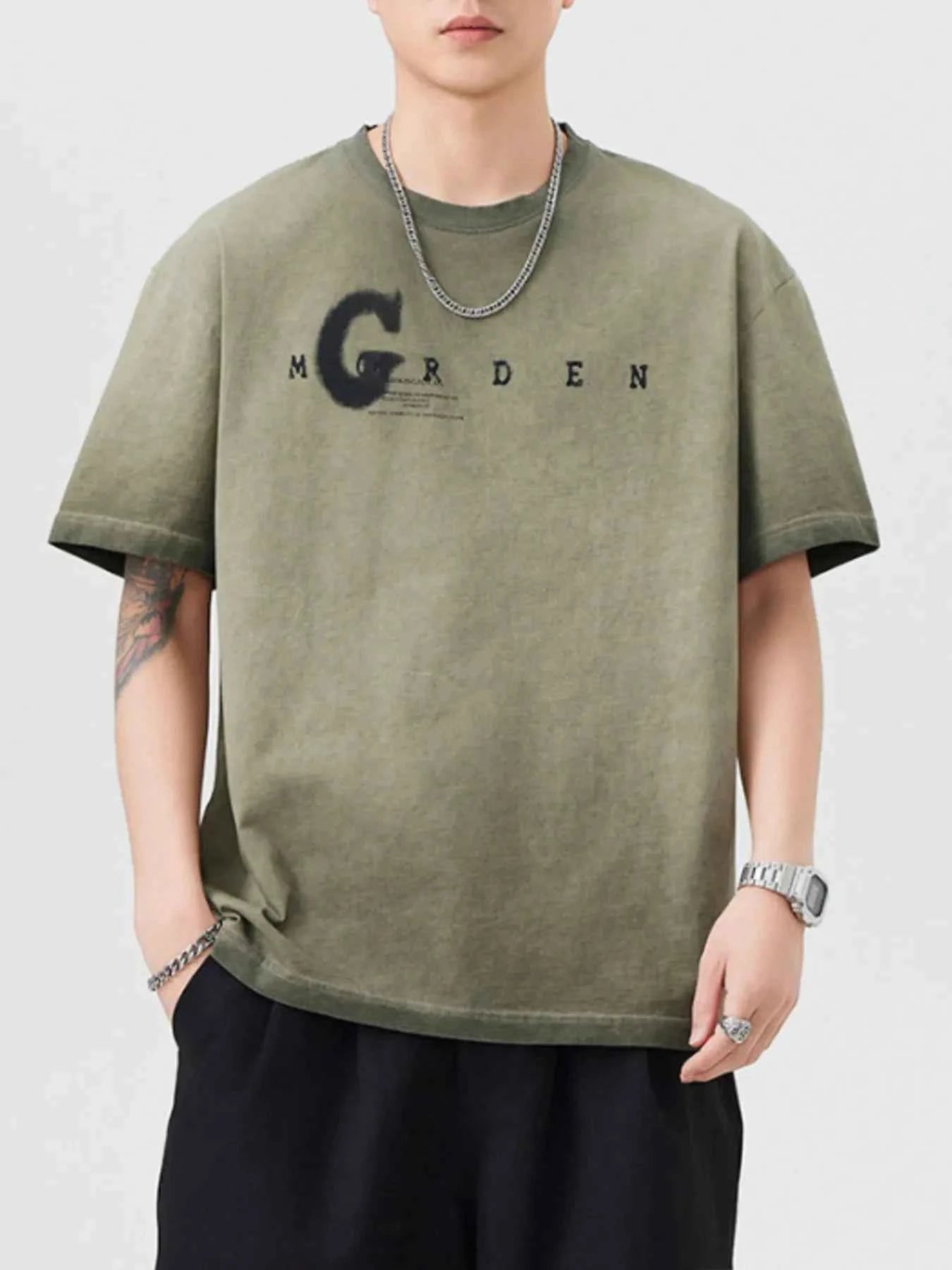 Men's Plus Size Letter Round Neck Short Sleeve T-Shirt