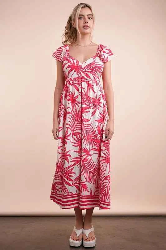 VERY J Tropical Printed Midi Summer Boho Dress