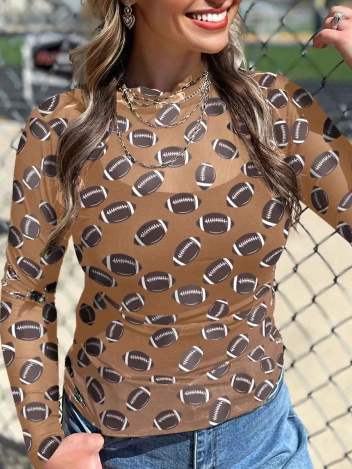 Game Day Mesh Sheer Long Sleeve Top
