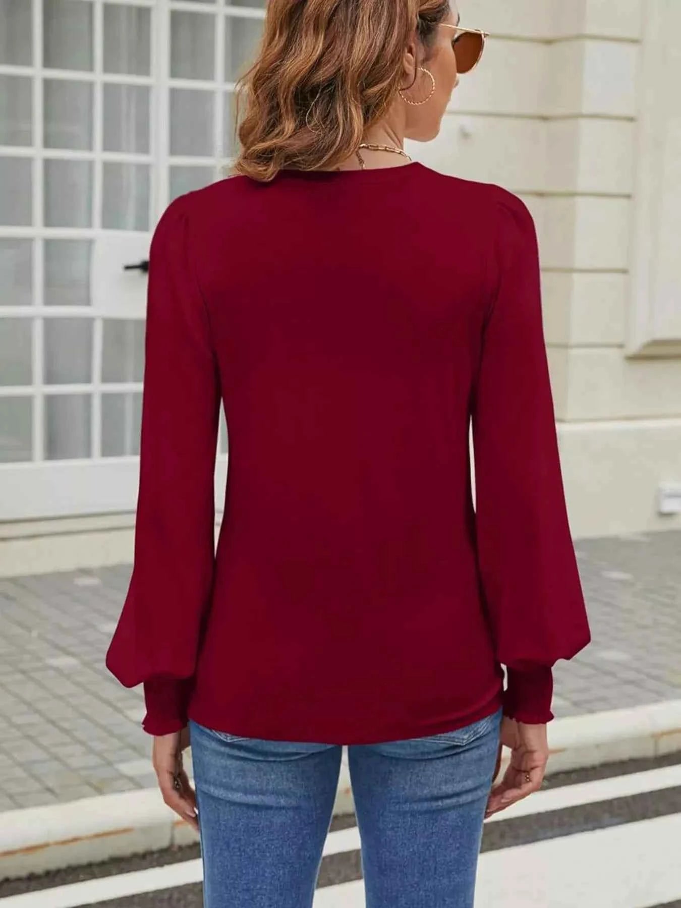 Long Sleeve Keyhole Neck Blouse