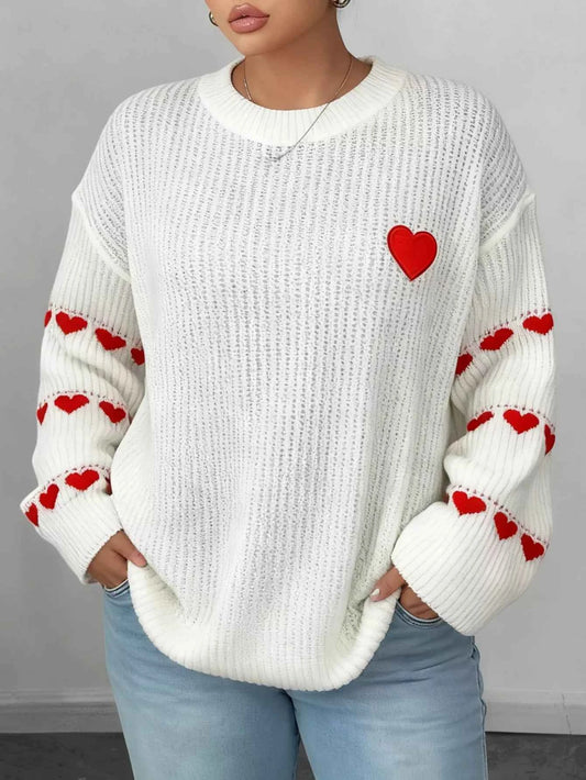 Heart Pattern Round Neck Sweater