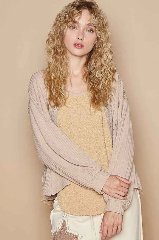 POL Round Neck Lace Detail Oversized Fit Top