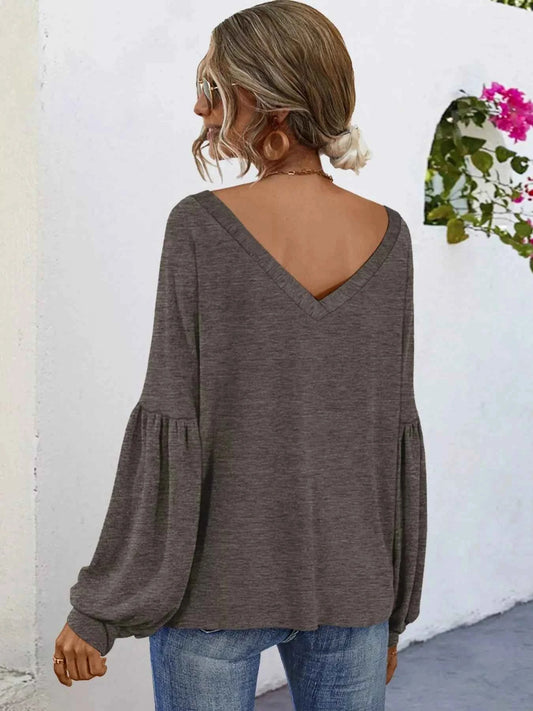 Oversized V-Neck Long Sleeve Blouse