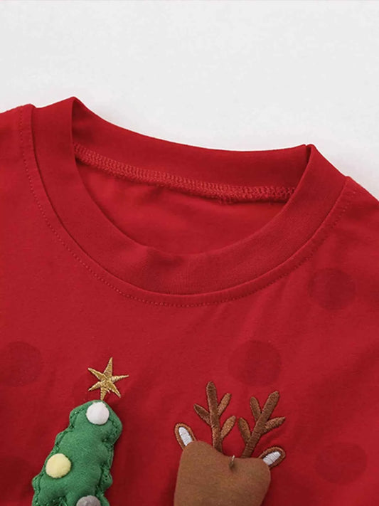 Children's Christmas Character Applique Long Sleeve Dress