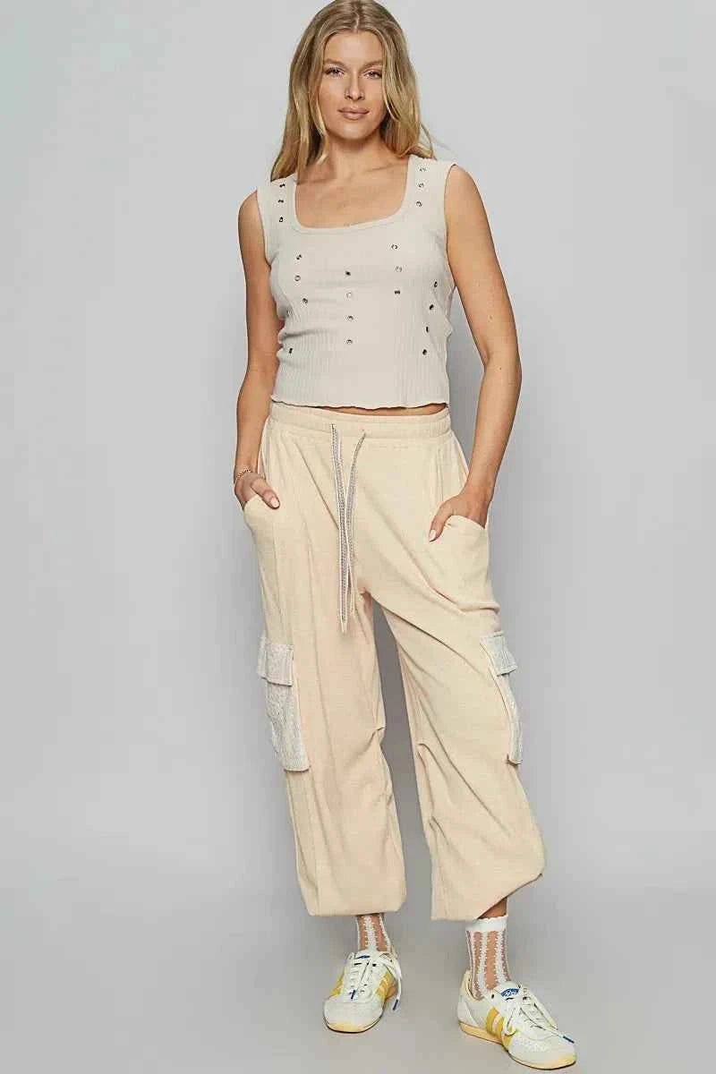 POL Drawstring Lace Pocket Patch Joggers