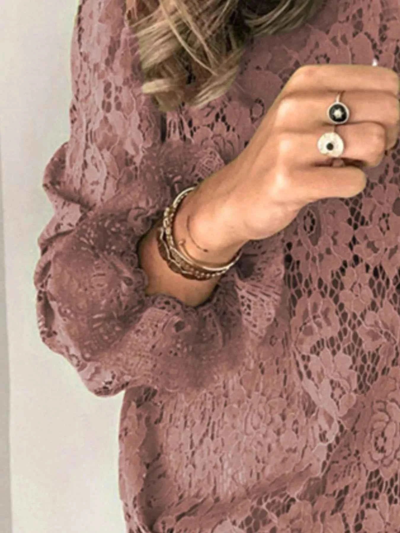 Full Size Floral Lace Flounce Sleeve Blouse Plus Size