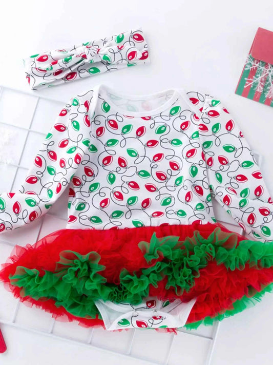 Children's Christmas One Piece Dress with Headband