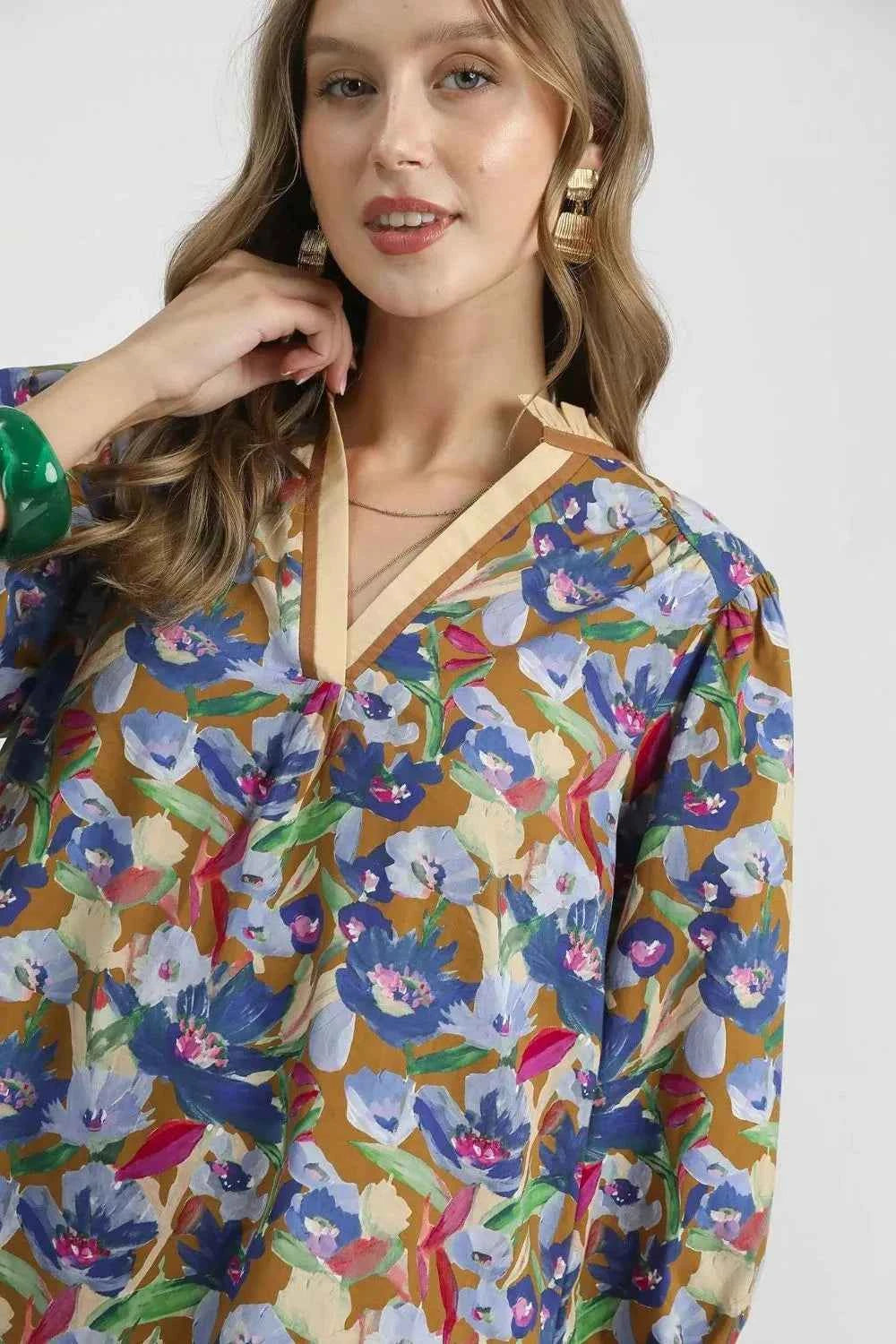 Umgee Boho Floral Balloon Sleeve Mini Dress