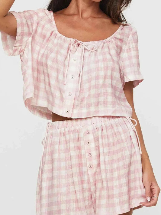 Gingham Check Top and Shorts Two-Piece Casual Set