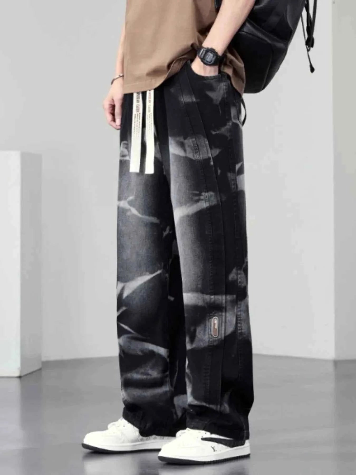 Men's Plus Size Washed Wide-Leg Jeans