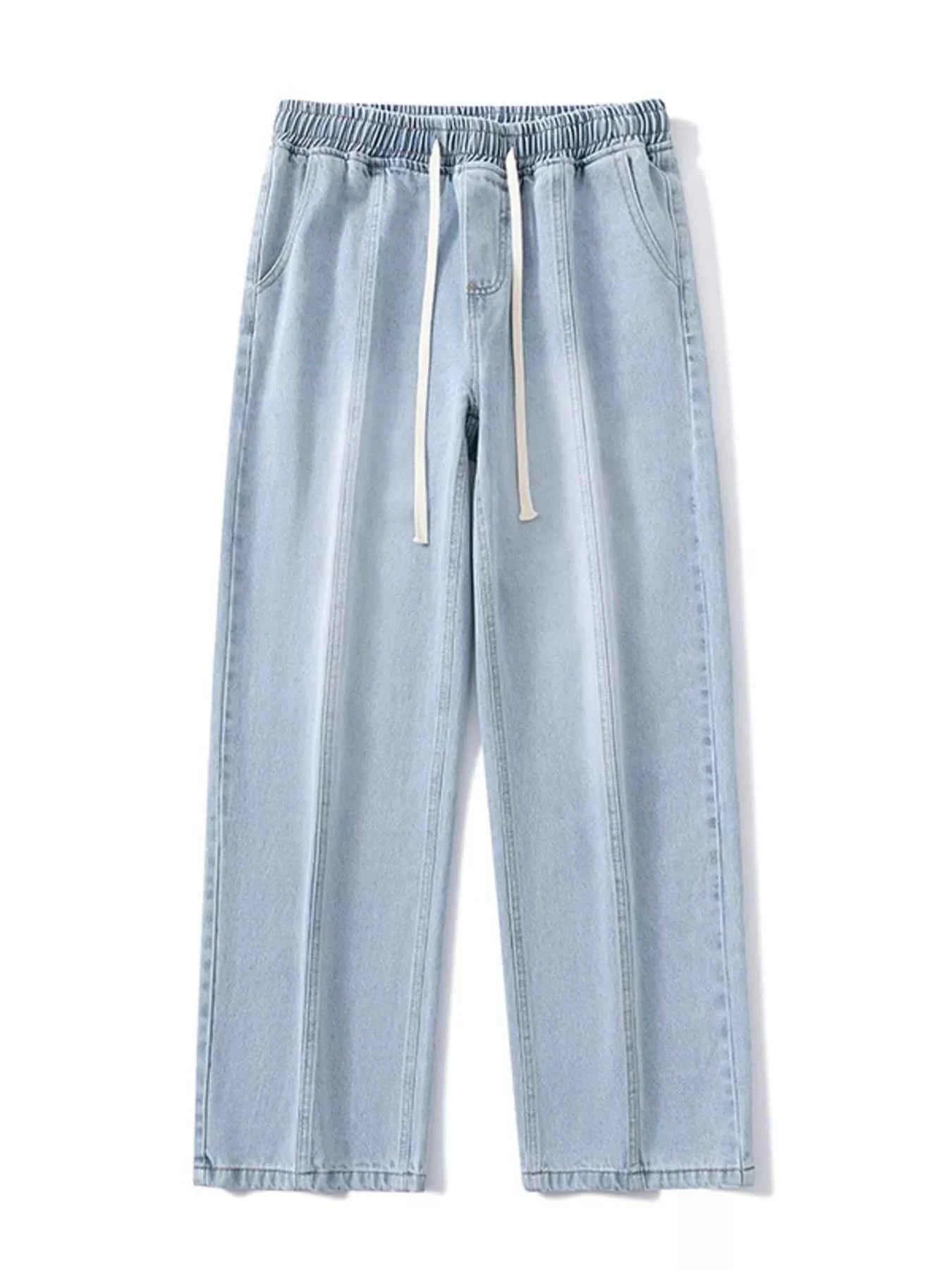 Men's Full Size Relaxed Fit Wide Leg Drawstring Jeans Plus Size