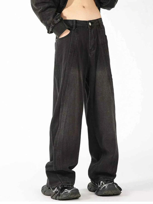 Men's Plus Size Washed Wide Leg Jeans