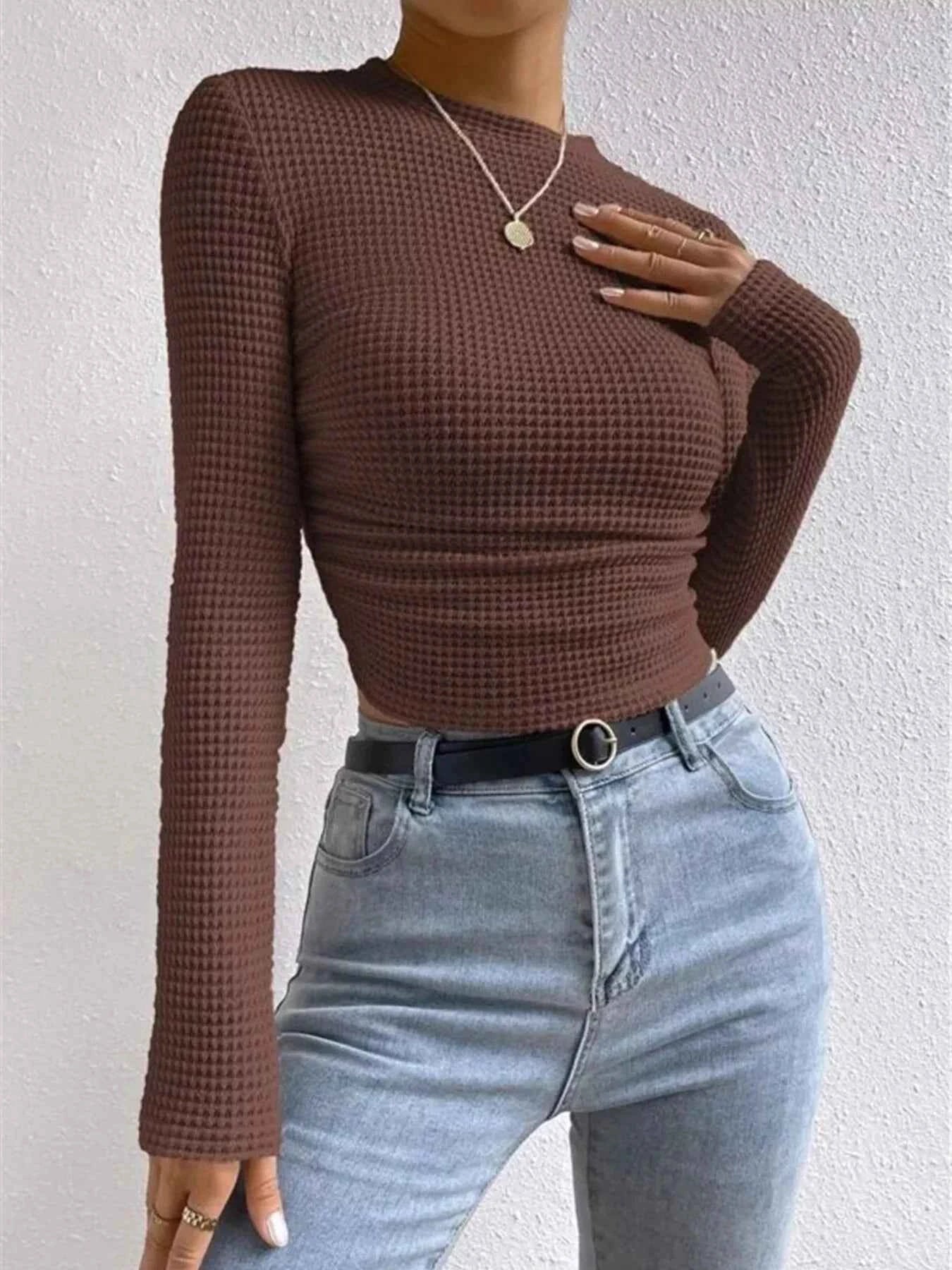 Waffle Knit Long Sleeve T-Shirt