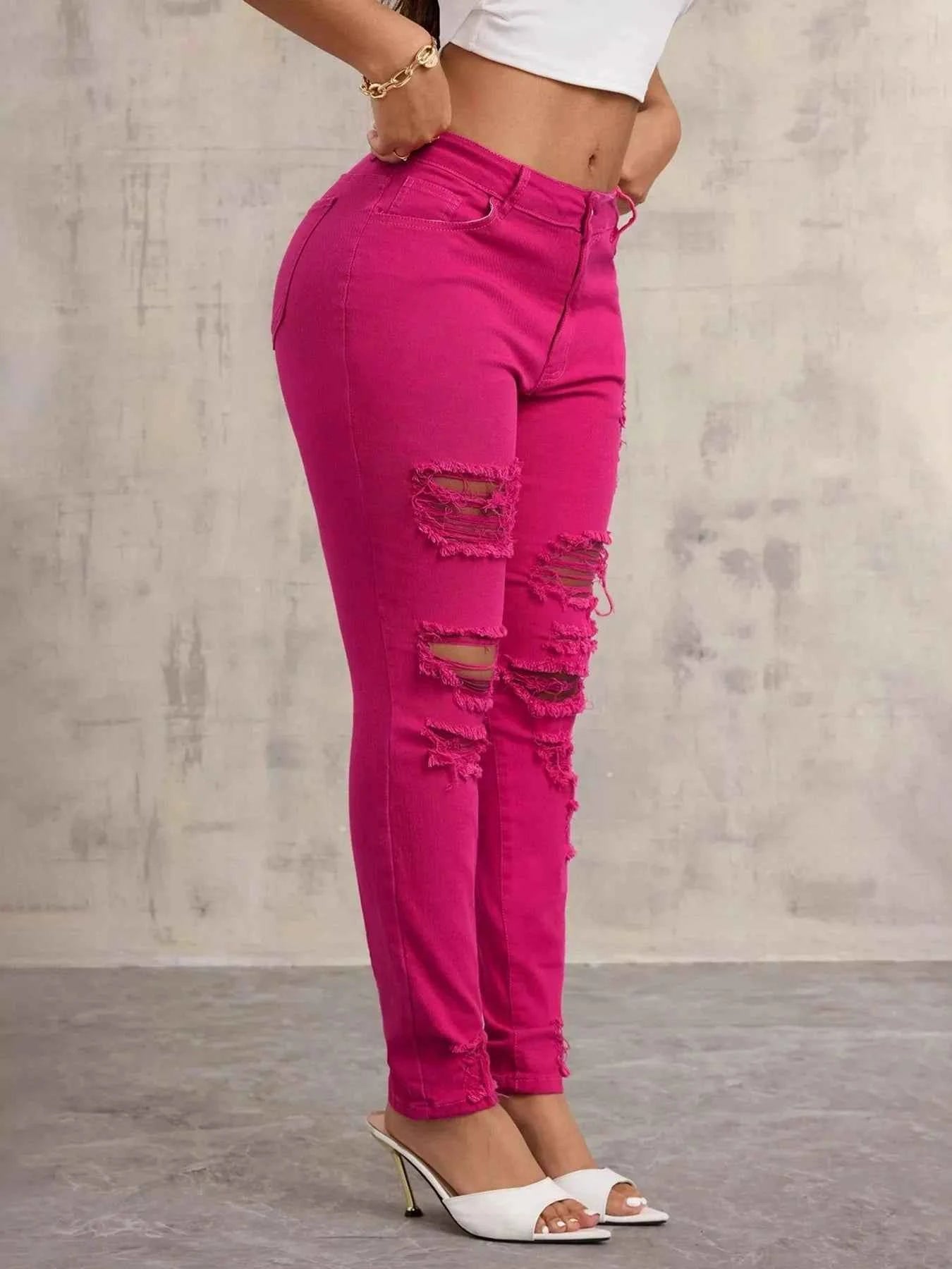 High-Waisted Distressed Skinny Jeans
