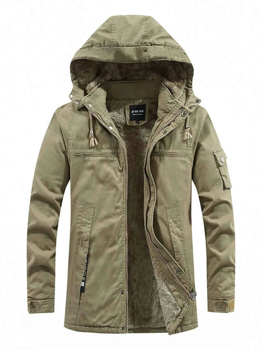 Men's Plus Size Drawstring Zip Up Hooded Jacket