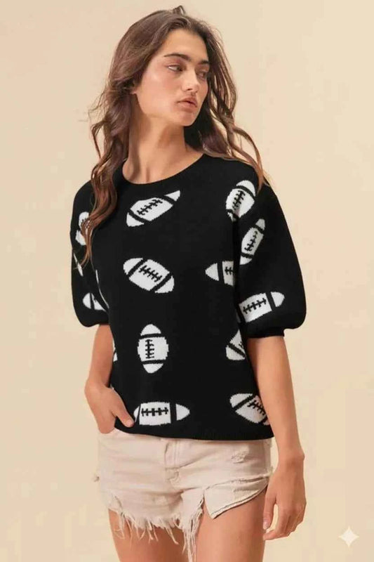 BiBi Football Pattern Short Sleeve Sweater