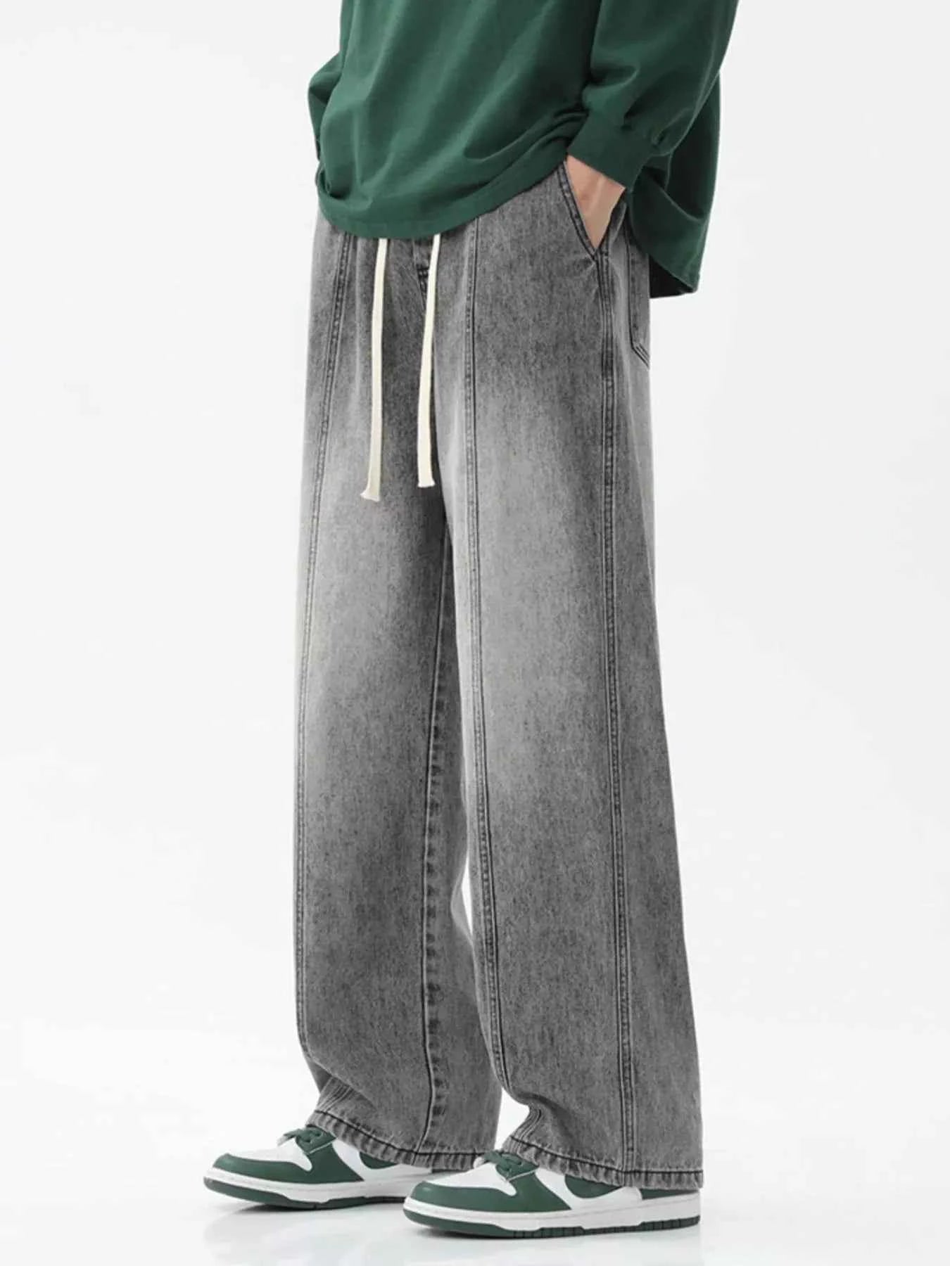 Men's Full Size Relaxed Fit Wide Leg Drawstring Jeans Plus Size