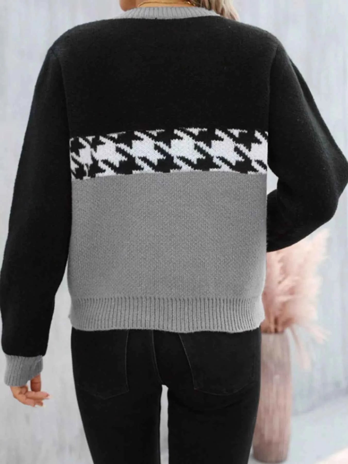Color Block Houndstooth Sweater
