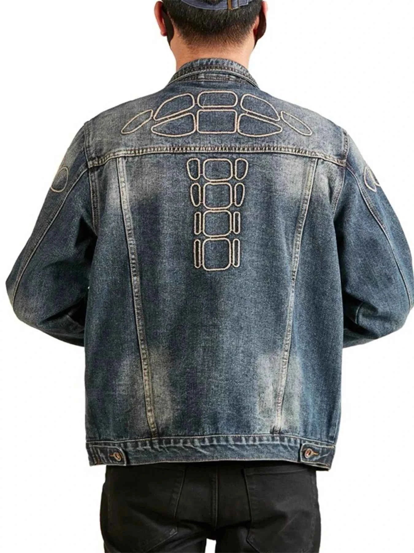 Men's Plus Size Button Up Long Sleeve Denim Jacket