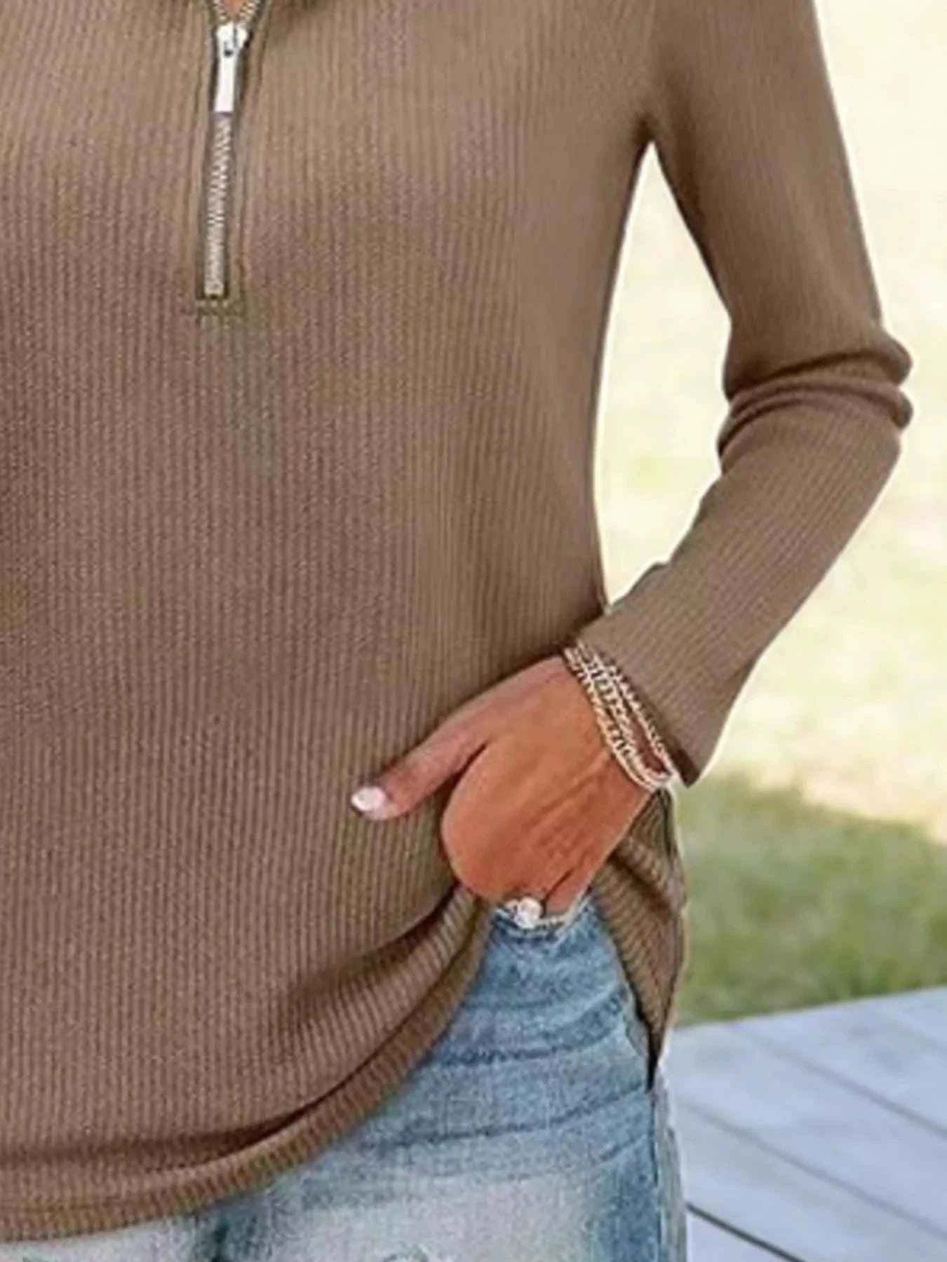 Half Zip Long Sleeve Knit Top