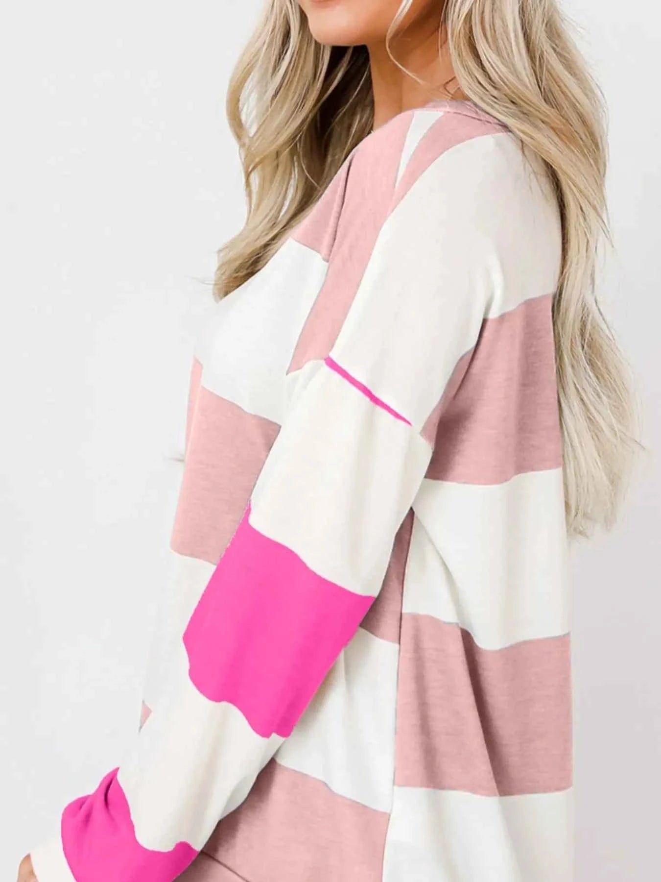 Color Block Drop Shoulder Long Sleeve Top