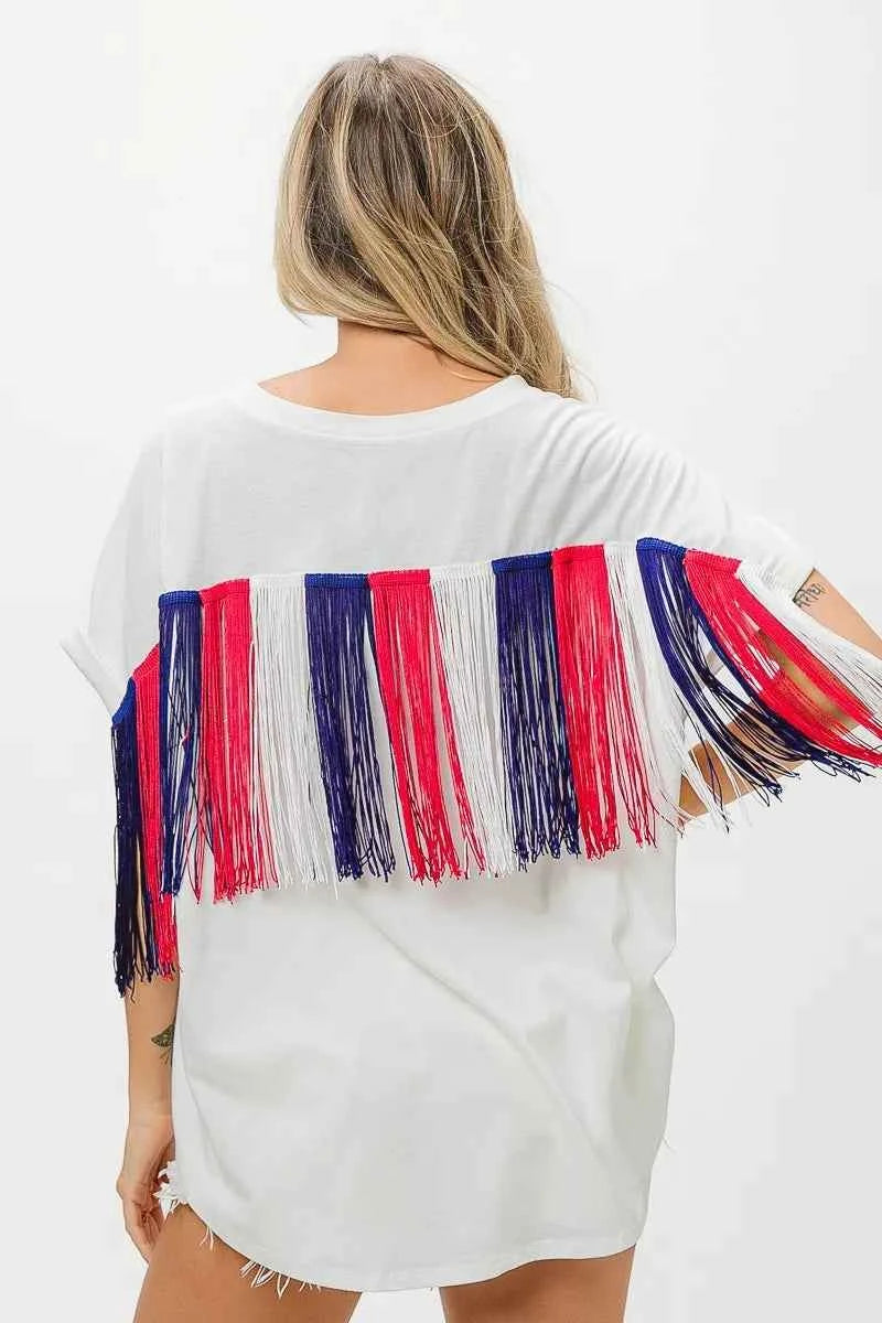 BiBi American Flag Sequin Ribbon T-Shirt