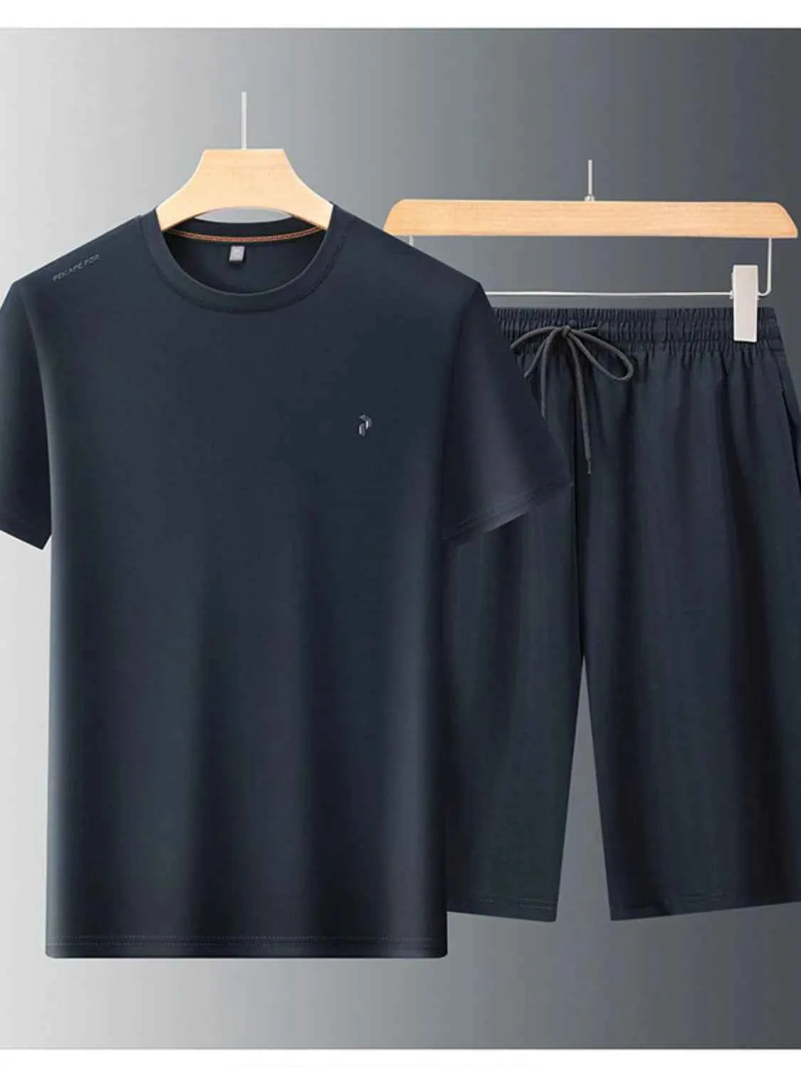 Men's Plus Size Round Neck Short Sleeve Top and Shorts Set