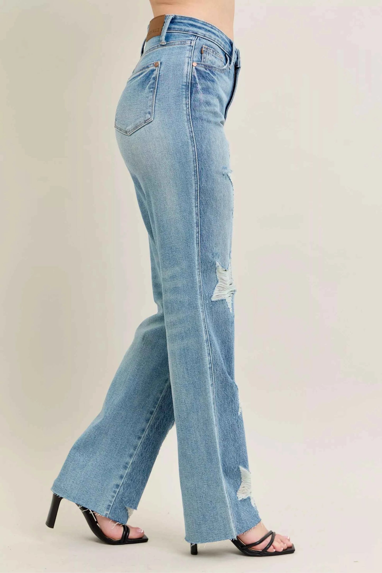 Judy Blue Full Size High Waist Rigid Magic Star Shaped Destroy 90's Straight Jeans Plus Size