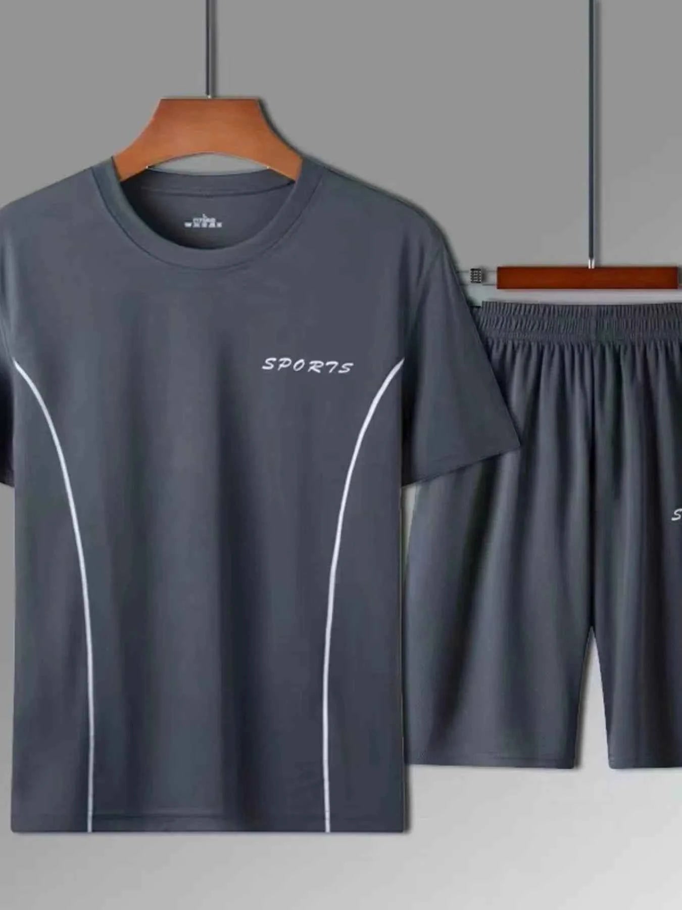 Men's Plus Size Round Neck Short Sleeve Top and Shorts Active Set