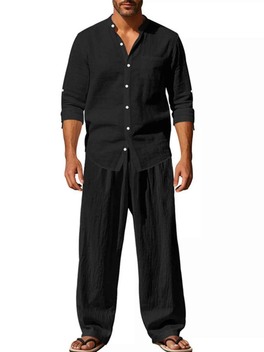 Men's Full Size Button Up Long Sleeve Shirt and Pants Plus Size
