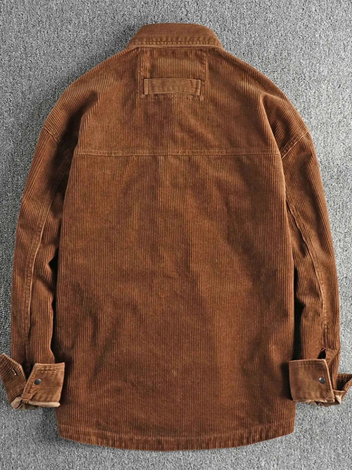 Men's Plus Size Corduroy Button Up Long Sleeve Jacket