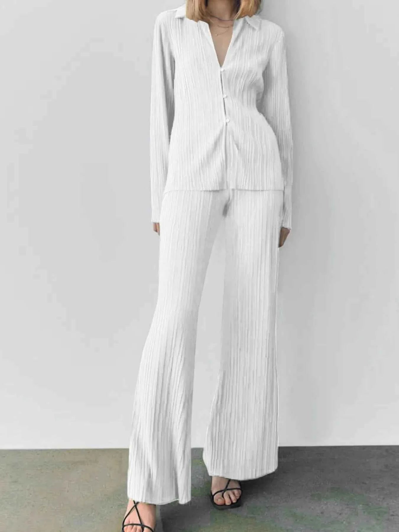 Texture Long Sleeve Top and Pants Lounge Set