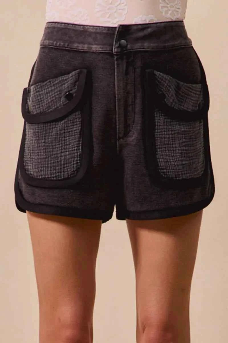 SO ME Mineral Washed Terry High Rise Cargo Shorts