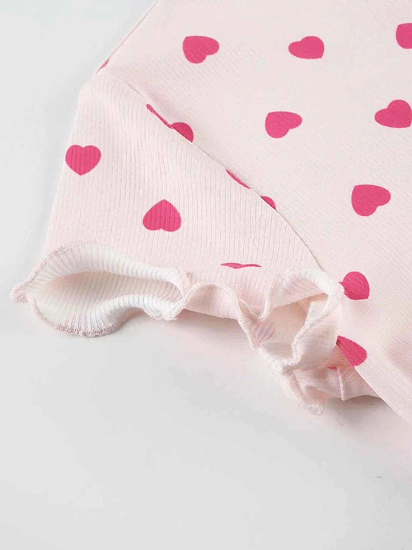Heart Print Top and Shorts Loungewear Set