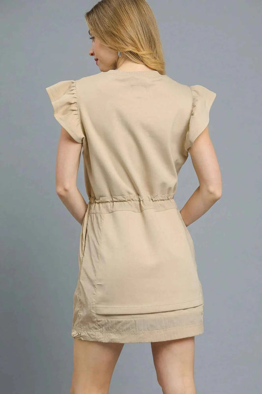 Umgee Luxe knit Ruffle Sleeve Drawstring Mini Dress