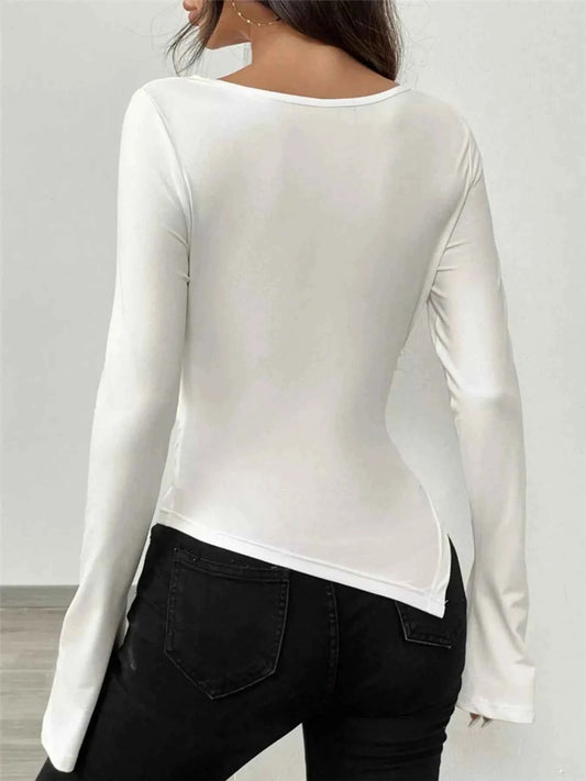 Asymmetrical Long Sleeve Fitted T-Shirt