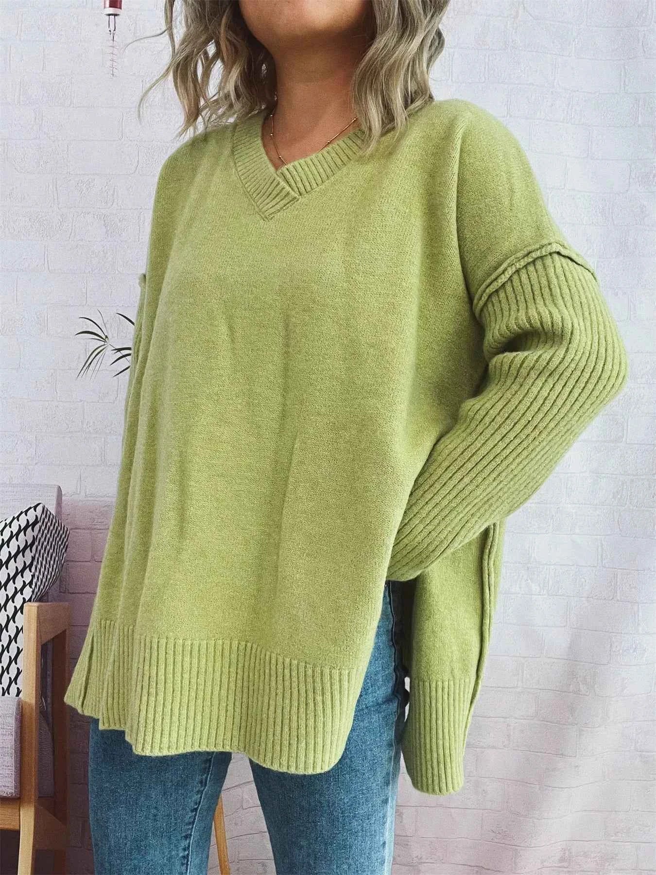 V-Neck Dropped Shoulder Sweater
