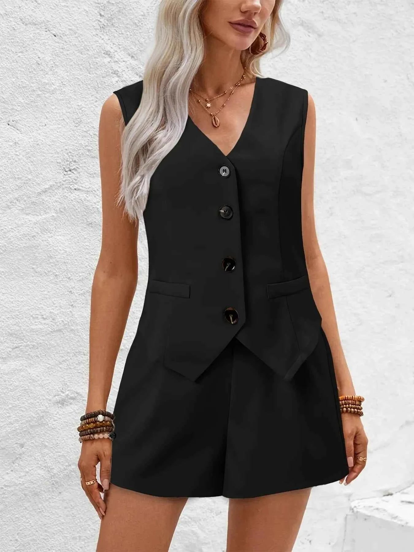 V-Neck Vest and Shorts Set