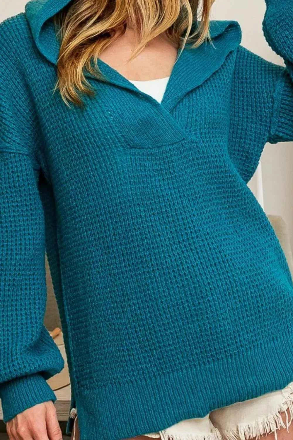 BiBi Raw Edge Detail V-Neck Sweater Hoodie