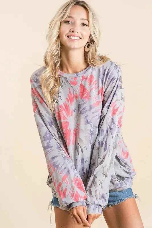 BiBi Tie Dye Print Terry Pull Over