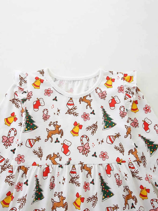 Children's Christmas Print Long Sleeve Dress