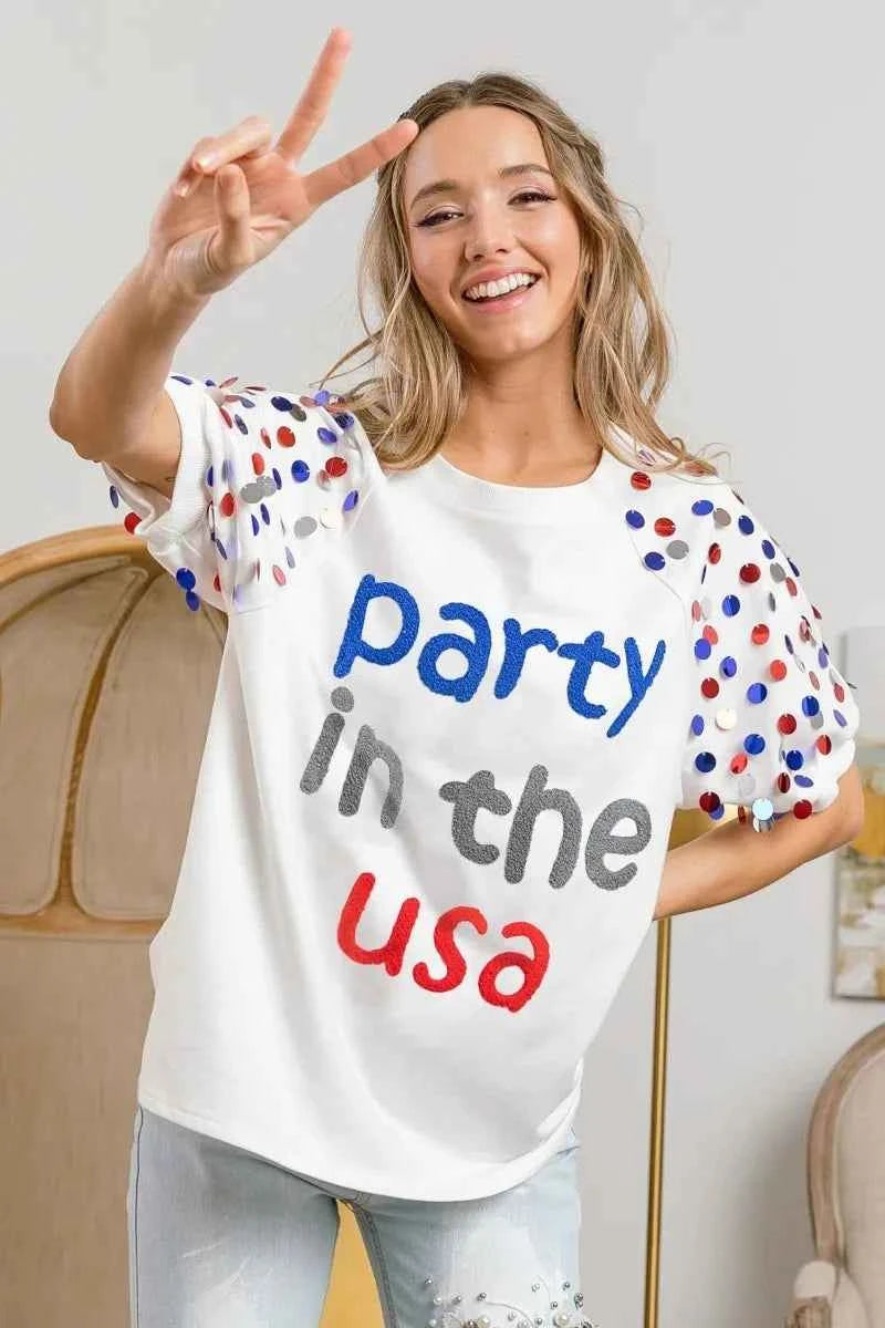 BiBi Party In The Usa Spangle Puff Sleeves Top