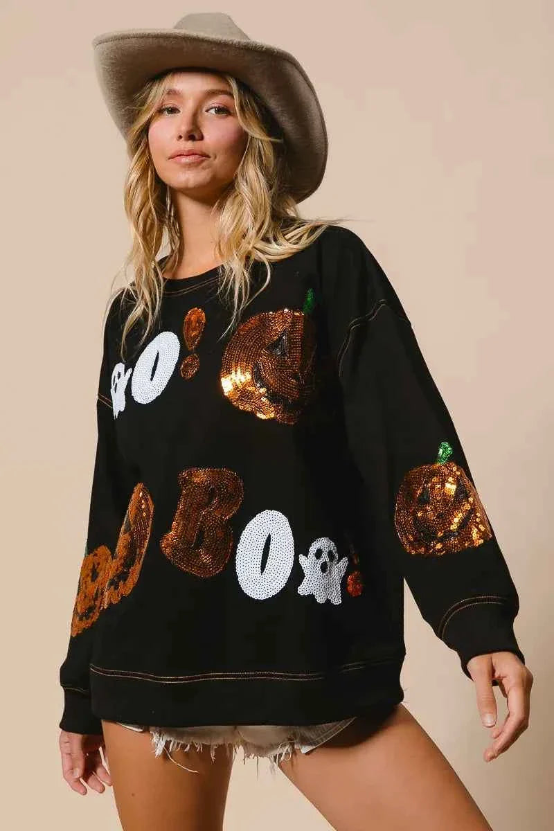 BiBi Halloween Theme Sequin Embroideries Sweatshirt