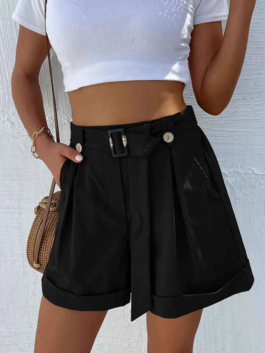High-Waisted Pleated Shorts with Belt Detail