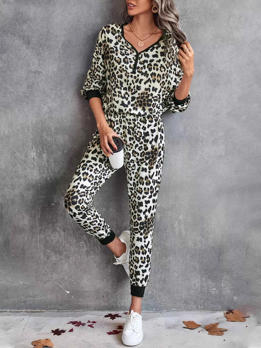 Leopard Long Sleeve Top and Pants Set